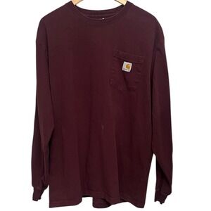 Carhartt Men's Burgundy Loose Fit Long Sleeve Pocket T-Shirt‎ Size L